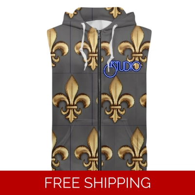 Custom Zipper Sleeveless Hoodie Fleur de Lis Gold